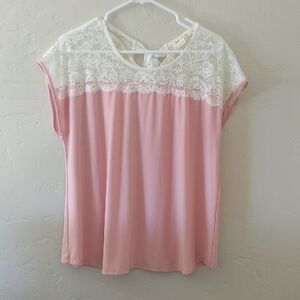Monteau Pink and White Lace Blouse